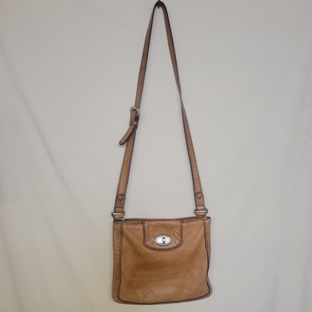Vintage Fossil Marlow Brown Leather Crossbody Messenger Bag‎ 9x12x2